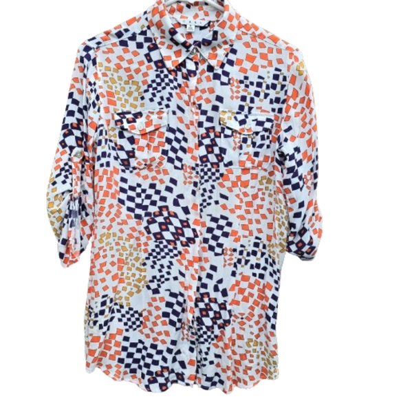 CAbi Grand Prix Geometric Print Button Dow Blouse Sz S - Picture 1 of 9
